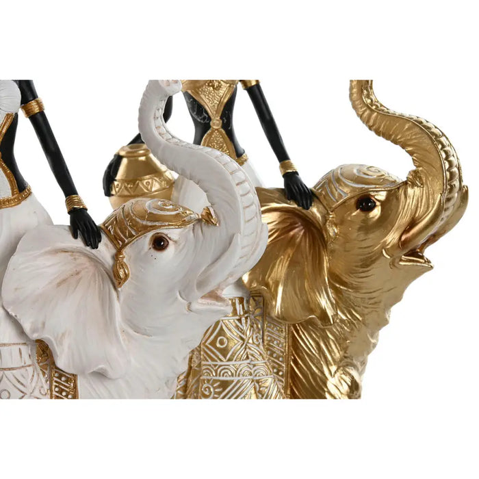 Decorative Figure Home ESPRIT White Black Golden Elephant African Woman 21 x 11 x 32 cm (2 Units) - Декорация и