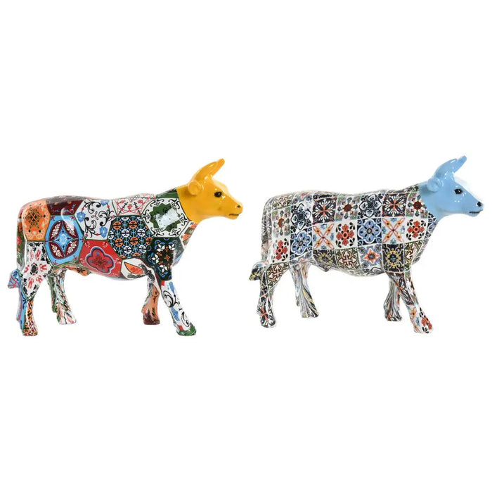Decorative Figure Home ESPRIT Yellow Blue Multicolour Bull 16 x 6 x 12 cm (2 Units) - Декорация и Осветление<<<Дом