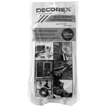 SELF-ADHESIVE VELCRO TAPE BLACK 25 MM/3 M DECOREX