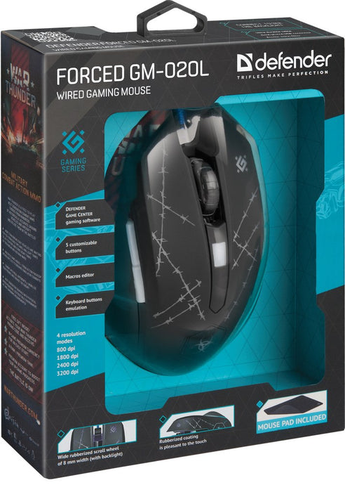 Defender Forced GM-020L mouse Gaming Ambidextrous USB Type-A Optical 3200 DPI