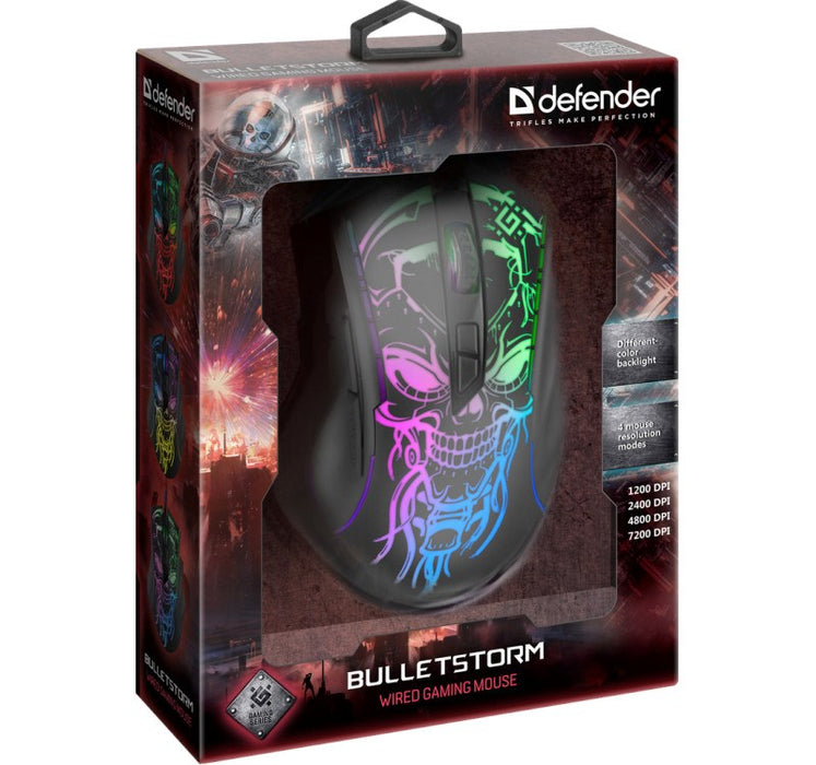 Gaming, optic, wired mouse  DEFENDER GM-928 BULLETSTORM 7200dpi 7P illuminate