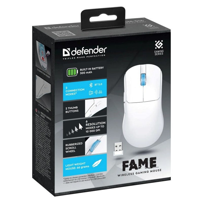 WIRELESS MOUSE DEFENDER FAME GM-516 RF+BT 10000DPI 6P WHITE