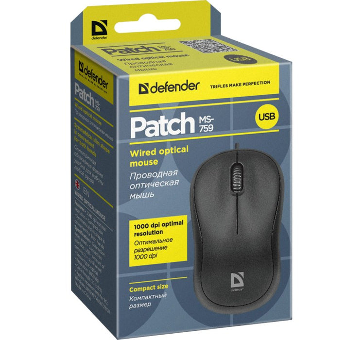 Defender MOUSE PATCH MS-759 BLACK OPTICAL 1000dpi 3P