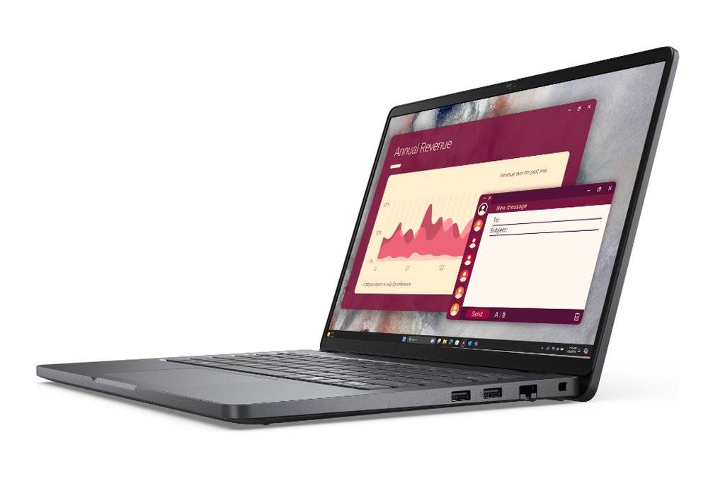 Dell Pro 14 PC14250, Intel Core  7 150U (12 MB cache, 10 cores, up to 5.4 GHz), 14" FHD+(1920x1200) IPS, 300nits AG, 16 GB: 1 x 16 GB, DDR5, 5600 MT/s, 512 GB SSD, Intel graphics, FHD HDR IR Cam and Mic, Wi-Fi 6E, FPR, Backlit Kb, Win 11 pro, Magnetite