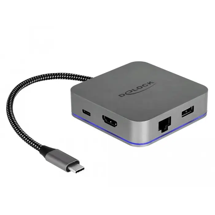 Delock docking station USB-A USB-C HDMI Gigabit LAN PD Backlight Gray - Аксесоари за лаптопи/таблети<<<Лаптопи таблети