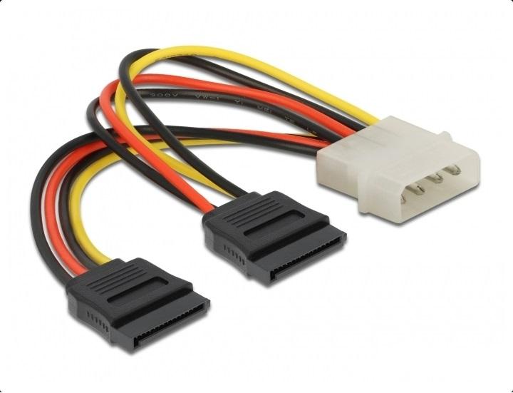 Cable DeLock Power Molex 4 Pin male to 2 x SATA 15 Pin, 16 cm