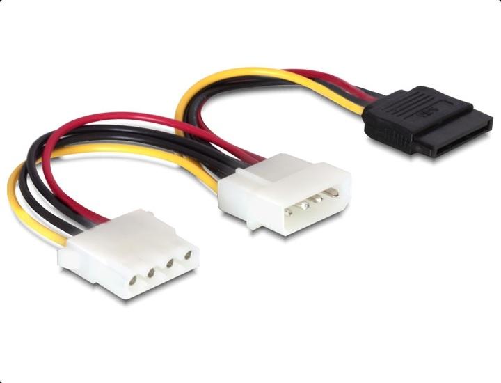 Cable DeLock Power 4 pin male to SATA 15 pin female + 4 pin female, 16.5 cm