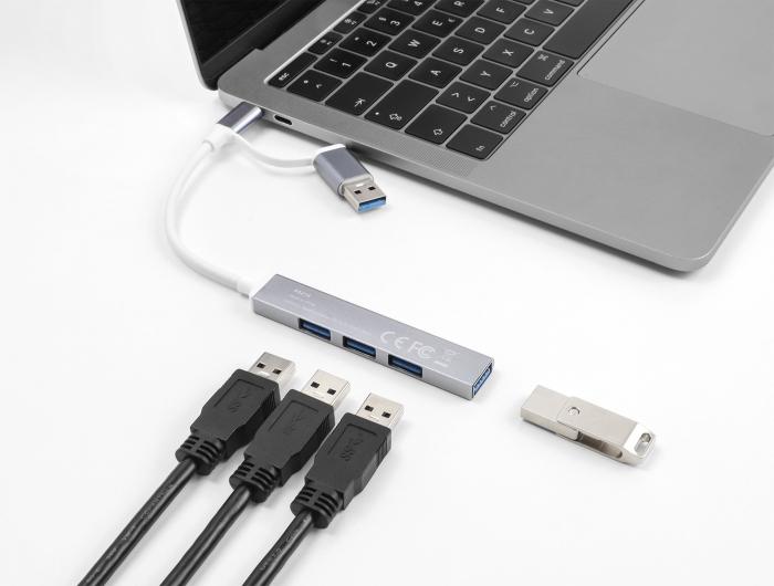 Delock USB hub, USB-C / USB-A - 3 x USB-A 2.0 + 1 x USB-A 5 Gbps