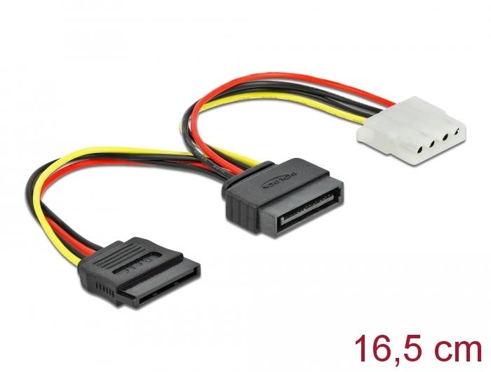 Cable DeLock SATA 15 pin male to Molex 4 pin female + SATA 15 pin female