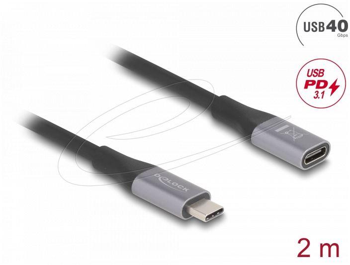 Delock Extension cable USB-C, 40 Gbps, PD 240W, 2 m, gray