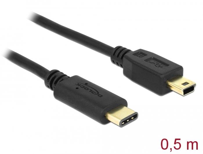 Cable DeLock, USB-C male - USB-B male, USB 2.0, 0.5 m, Black