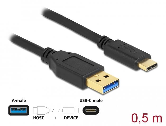 Cable Delock USB-C male - USB 3.2 A male, 0.5 m