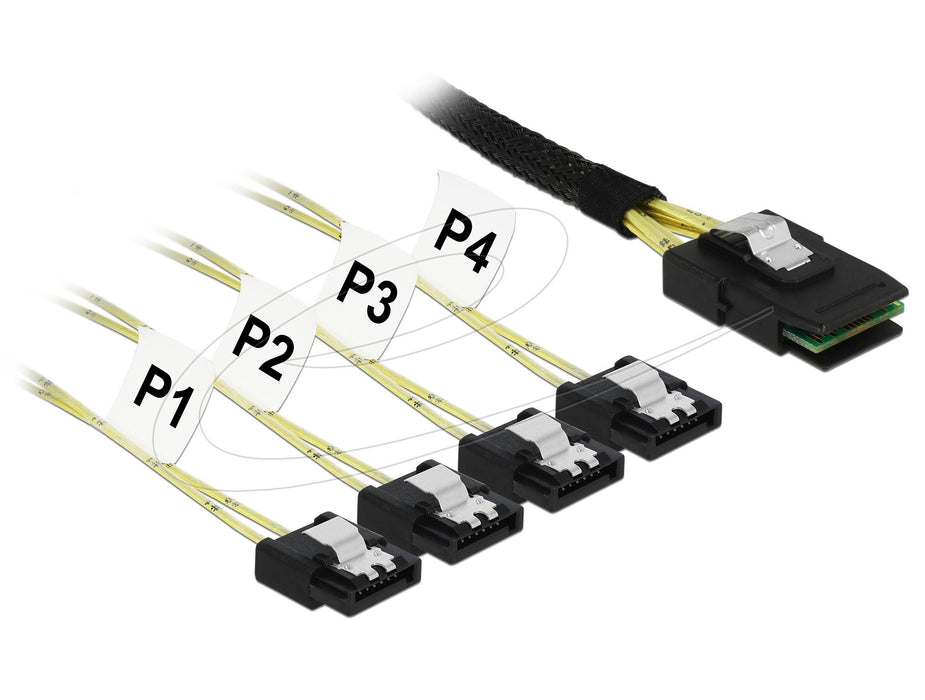 Delock Interface Cable Mini SAS SFF-8087 to 4 x SATA 7-pin 1 m metal