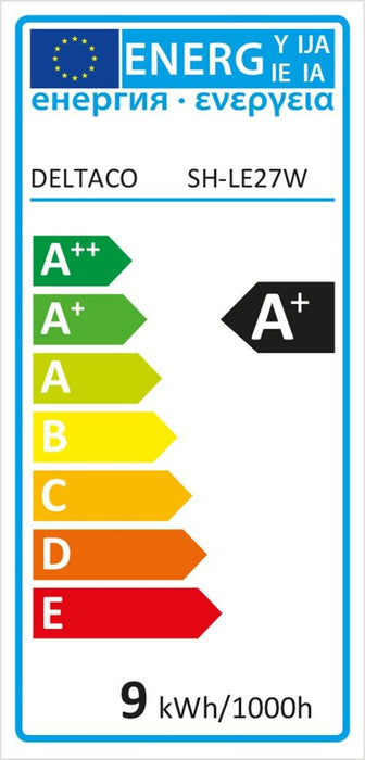 Smart bulb DELTACO SH-LE27W, E27, WiFI 2.4GHz, 9W, 810lm, dimmable, White