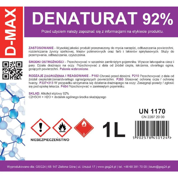 Denatured alcohol denatured alcohol D-MAX 1L - *Temporary category<<<HurtelXML