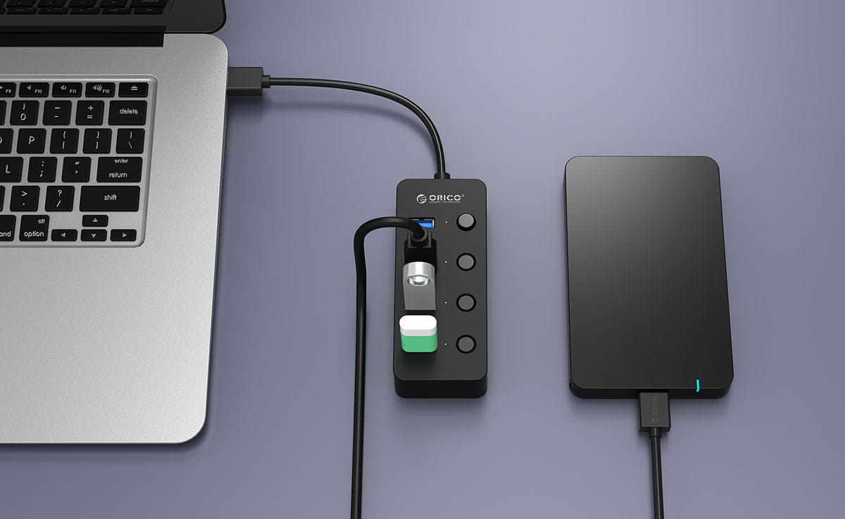 Orico USB 3.0. Hub with switches 4x USB (black)