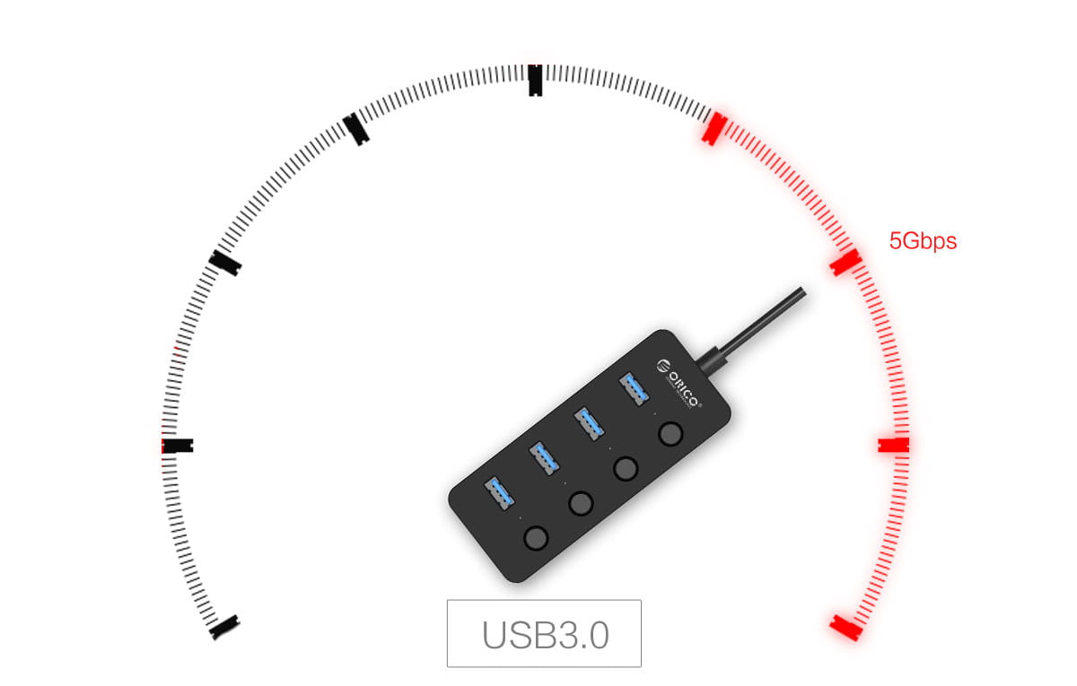 Orico USB 3.0. Hub with switches 4x USB (black)