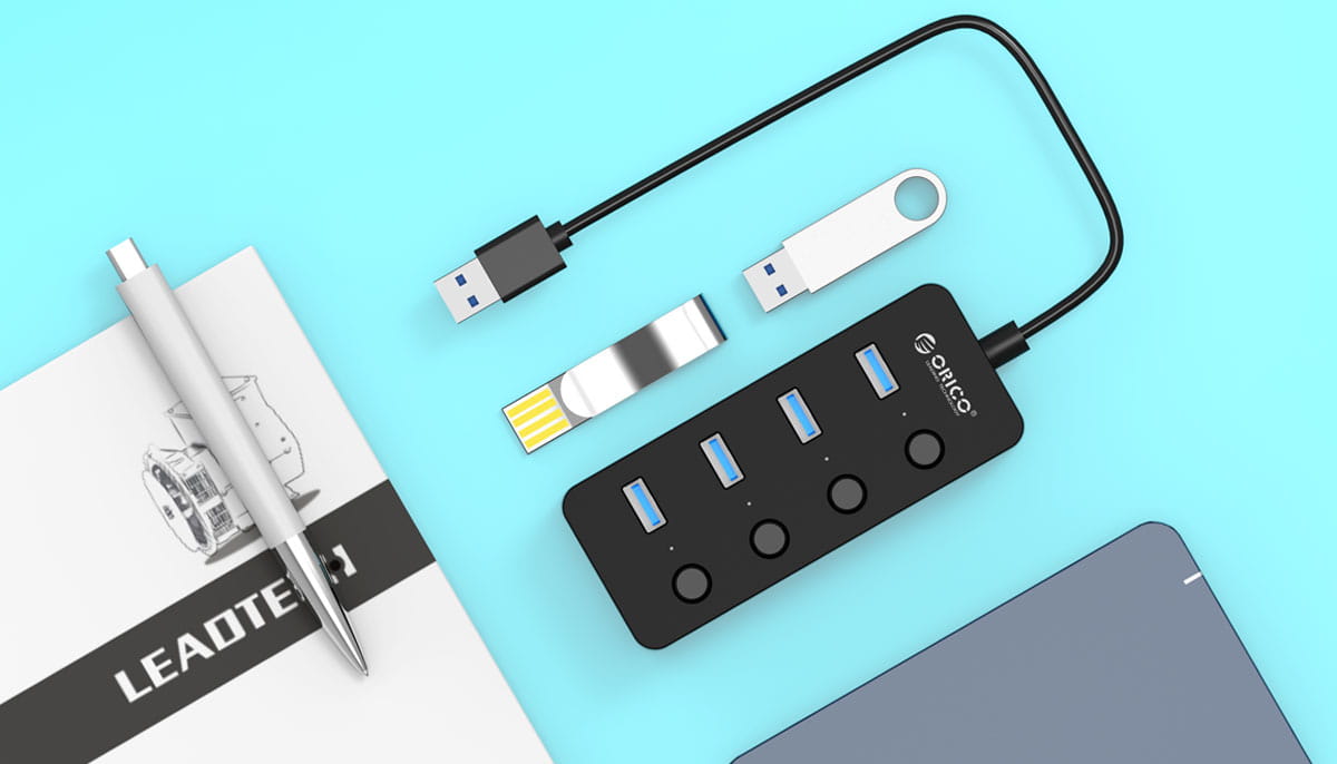 Orico USB 3.0. Hub with switches 4x USB (black)