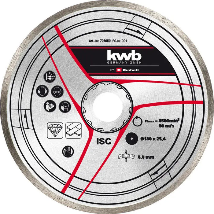 DIAMOND DISC FOR CUTTING TILE AND TERRACOTTE EINHELL 180x6x25.4 - Дискове за ъглошлайфи<<<Консумативи за