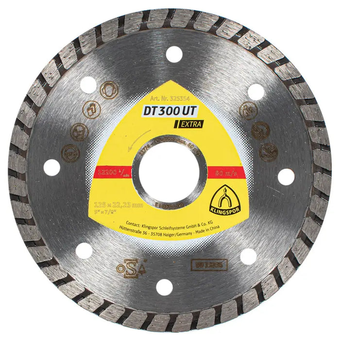 DIAMOND DISC FOR NON-METAL CUTTING KLINGSPOR TURBO 125x1.9x22.23 - Дискове за ъглошлайфи<<<Консумативи за