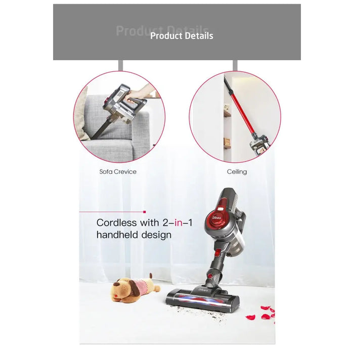 Dibea T6 Cordless Vacuum Cleaner with Docking Station and Container 7kpa Suction - Cordless Vacuum Cleaners