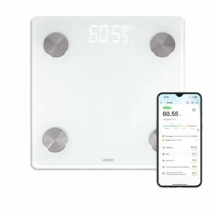 Digital Bathroom Scales Livoo DOM528W White Tempered glass 180 kg - Кантари за баня<<<Баня<<<Дом Градина<<<BigBuy