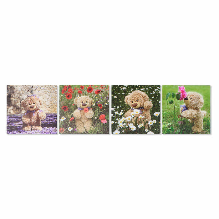 Painting DKD Home Decor S3018130 Bear Children's (28 x 1,5 x 28 cm) (4 Units)