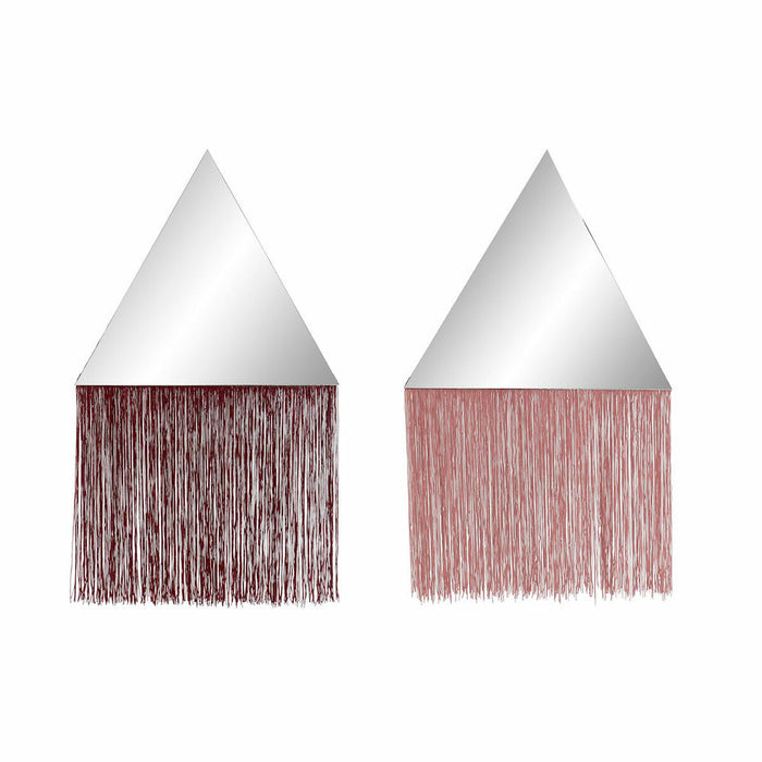 Hanging mirror DKD Home Decor Burgundy Light Pink Fringe 33,5 x 1 x 54 cm (2 Units) (2 Pieces)