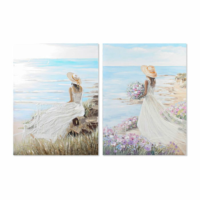 Canvas DKD Home Decor Blue White Brown Beige Lady Mediterranean 90 x 4 x 120 cm (2 Units)