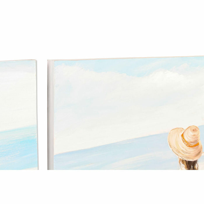 Canvas DKD Home Decor Blue White Brown Beige Lady Mediterranean 90 x 4 x 120 cm (2 Units)