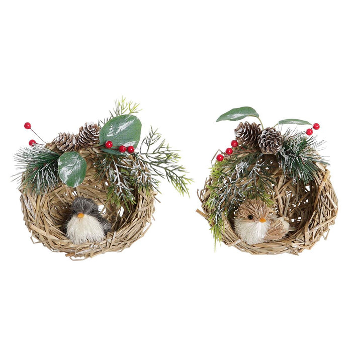 Christmas bauble DKD Home Decor Polyester Rattan (14 x 11 x 15 cm) (2 Units)