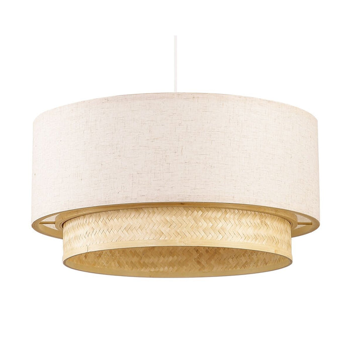 Ceiling Light DKD Home Decor Polyester White Light brown Bamboo 50 W (50 x 50 x 25 cm)
