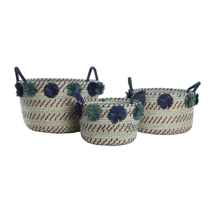 Basket set DKD Home Decor polypropylene Pompoms 46 x 44 x 34 cm