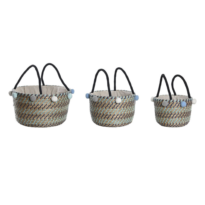 Basket set DKD Home Decor Pompoms 43 x 43 x 43 cm