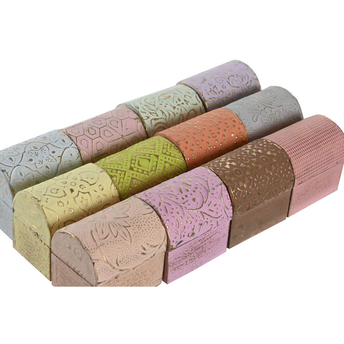 Jewelry box DKD Home Decor Multicolour Metal Mango wood 4 x 5 x 5 cm (12 Units)