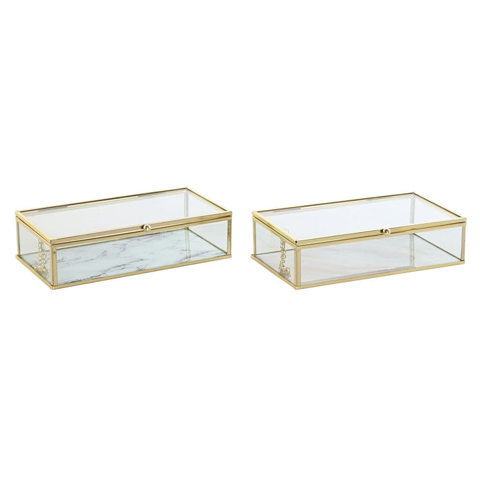 Jewelry box DKD Home Decor Golden Metal Crystal 20 x 11 x 5 cm 22 x 12 x 7 cm (2 Units)