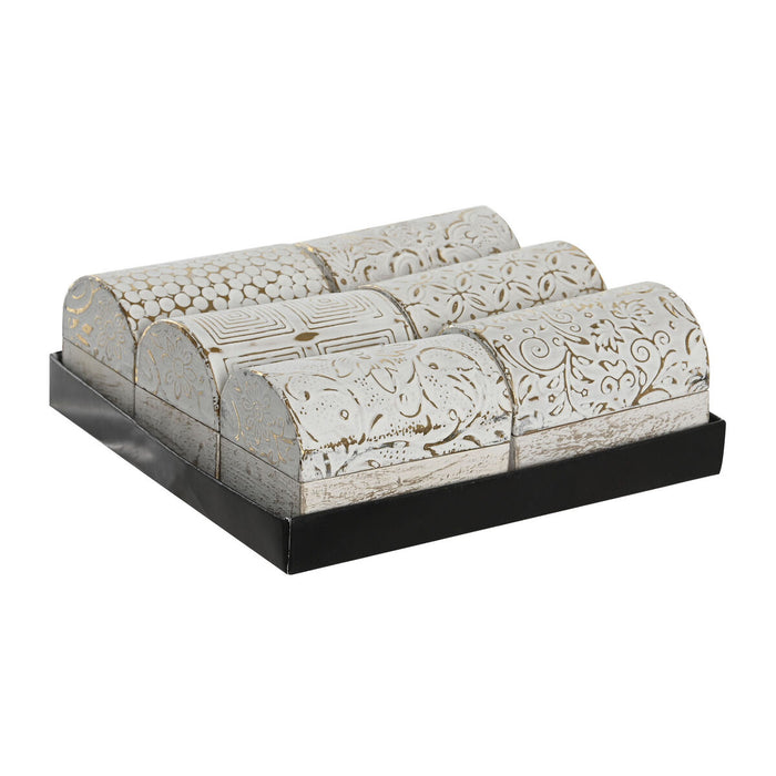 Jewelry box DKD Home Decor White Golden Aluminium Mango wood 7,5 x 5,3 x 5,3 cm (6 Units)