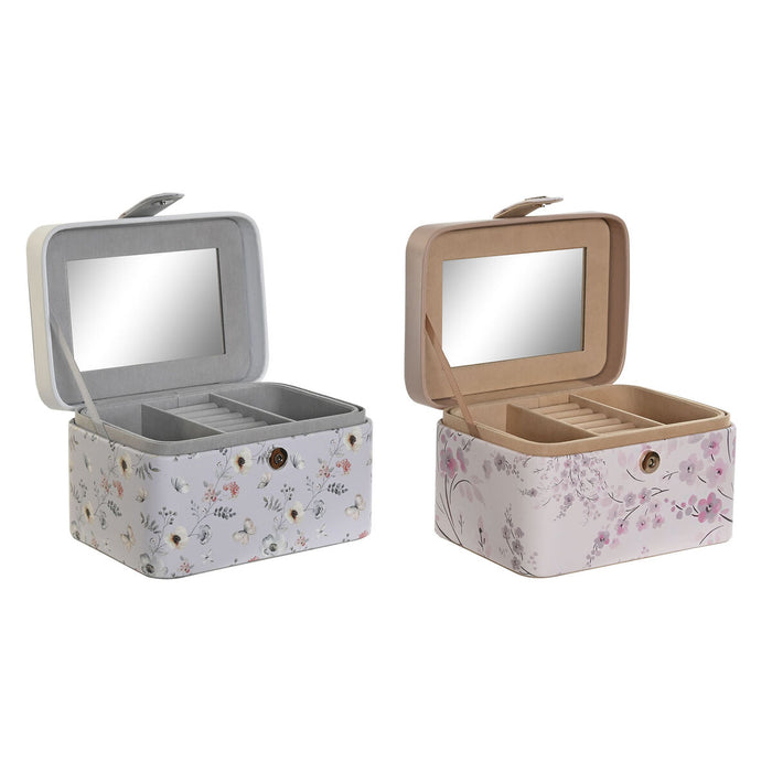 Jewelry box DKD Home Decor Blue Grey Camel Light Pink Polyurethane Mirror 17 x 12 x 10 cm (2 Units)