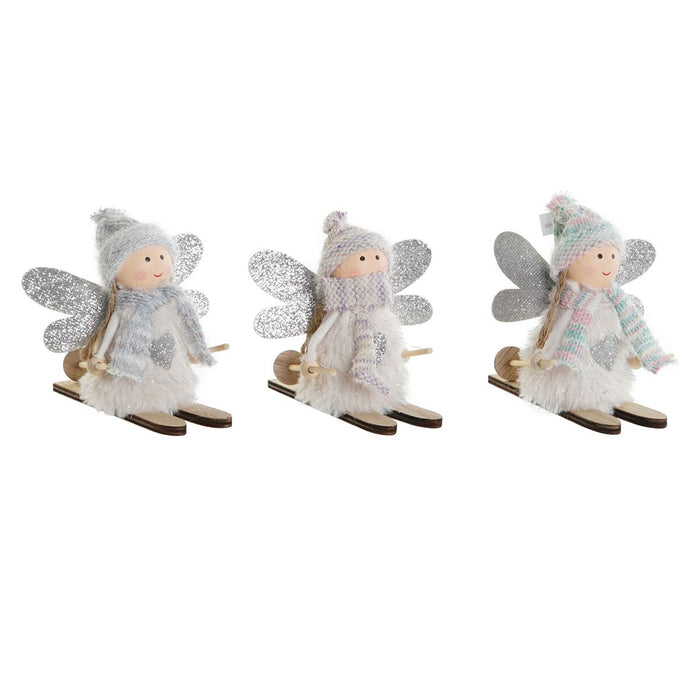 Christmas bauble DKD Home Decor White Grey Fairy 12 x 8 x 10 cm (3 Units)