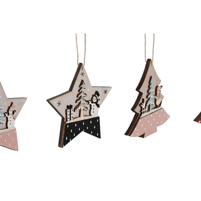 Hanging decoration DKD Home Decor Red Pink Wood 23 x 1,5 x 9 cm (6 Pieces) (4 Units)