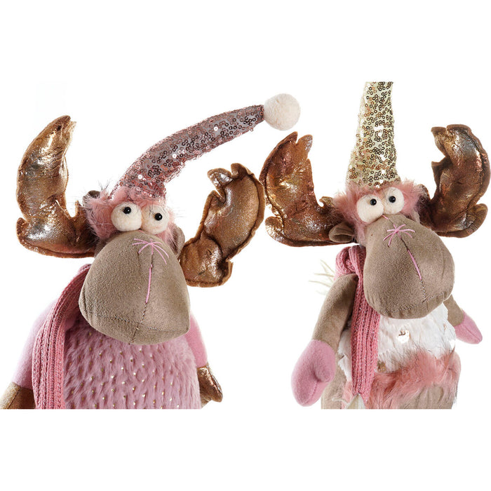 Christmas bauble DKD Home Decor White Pink Golden Reindeer 15 x 17 x 50 cm (2 Units)