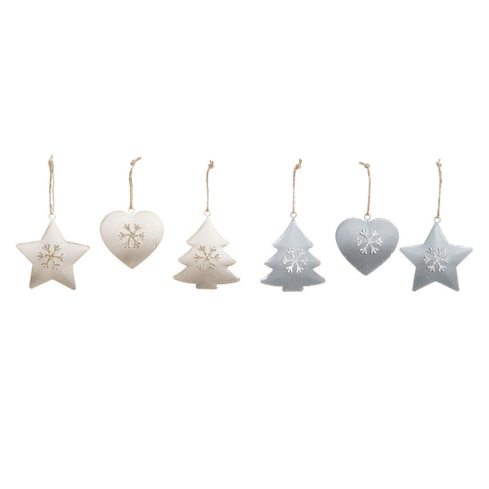 Hanging decoration DKD Home Decor White Grey Metal 7 x 2 x 7 cm (6 Pieces) (2 Units)