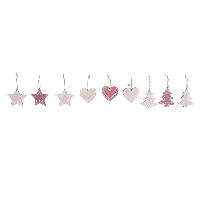 Hanging decoration DKD Home Decor Pink Light Pink Wood 6,5 x 1 x 6,5 cm (9 Pieces) (3 Units)