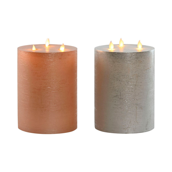 LED Candle DKD Home Decor Golden Silver 15 x 15 x 20 cm (AA) (2 Units)