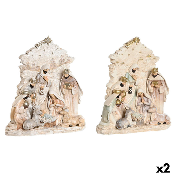 Christmas nativity set DKD Home Decor Blue White Pink Resin 24 x 8 x 27,5 cm (2 Units)