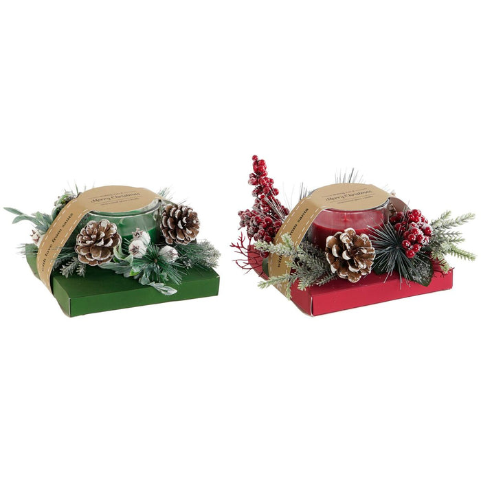 Candle DKD Home Decor Red Green 20 x 20 x 9 cm 8 x 8 x 9 cm (2 Units)