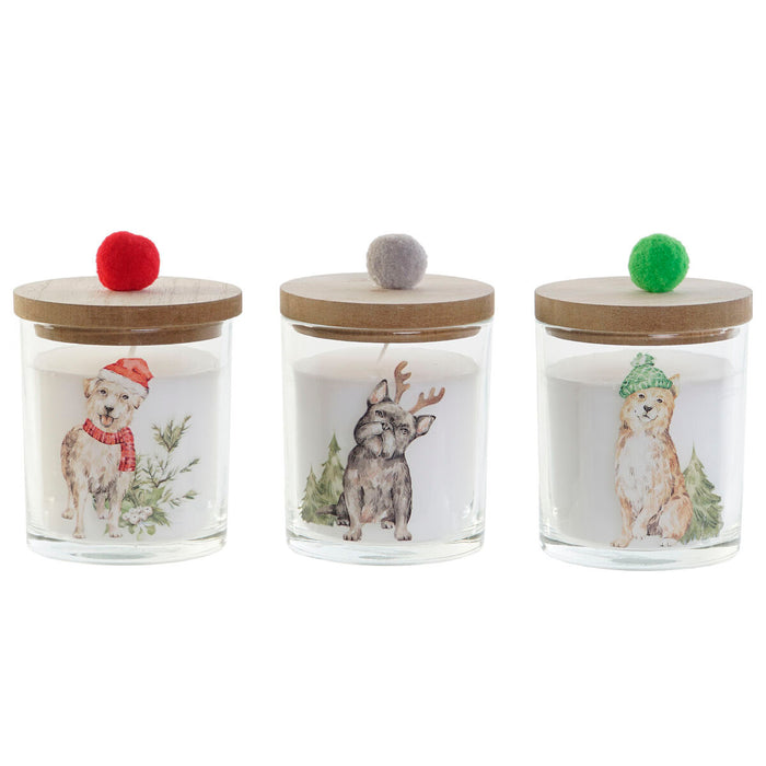 Candle DKD Home Decor Multicolour Pompoms Christmas 8 x 8 x 9 cm 8 x 8 x 11 cm (3 Units) (2 Units)