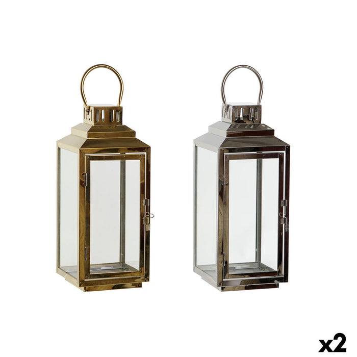 Lantern DKD Home Decor Golden Silver Aluminium Crystal 14 x 14 x 35 cm (2 Units)