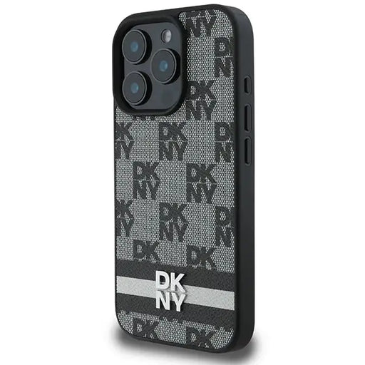 DKNY Checkered Pattern & Printed Stripes case for iPhone 16 Pro Max - black - Cell phone cases and covers<<<HurtelXML