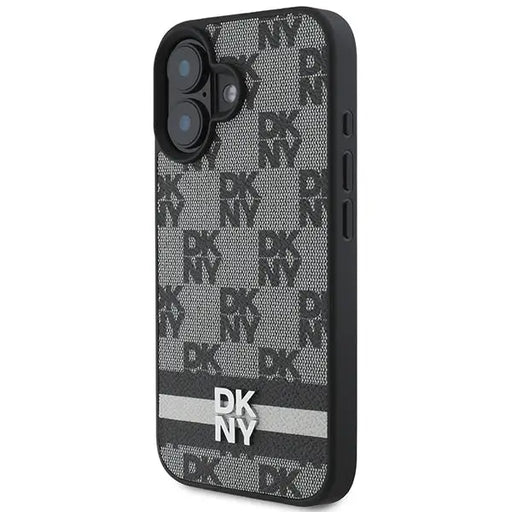 DKNY Checkered Pattern & Printed Stripes iPhone 16 Case - Black - Cell phone cases and covers<<<HurtelXML